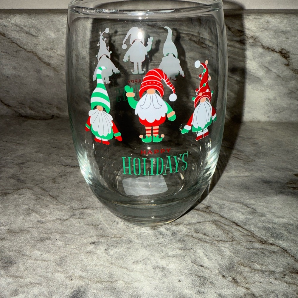Holiday Gnome Glass with Red and Green Design